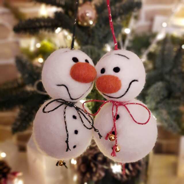Felt Snowman, Christmas Tree Decorations, Funny Holiday Home Decor, Needle Felted Topper Ball Baubles, Ornament - image 1