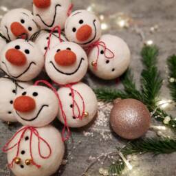 Felt Snowman, Christmas Tree Decorations, Funny Holiday Home Decor, Needle Felted Topper Ball Baubles, Ornament - thumbnail 3