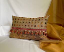 Woven Jacquard Pillow Cover Terra Cotta Chenille With Tassel Trim - thumbnail 1