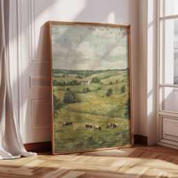 Landscape With Cows Wall Art Print - Vintage Countryside Farmhouse Decor English - thumbnail 1