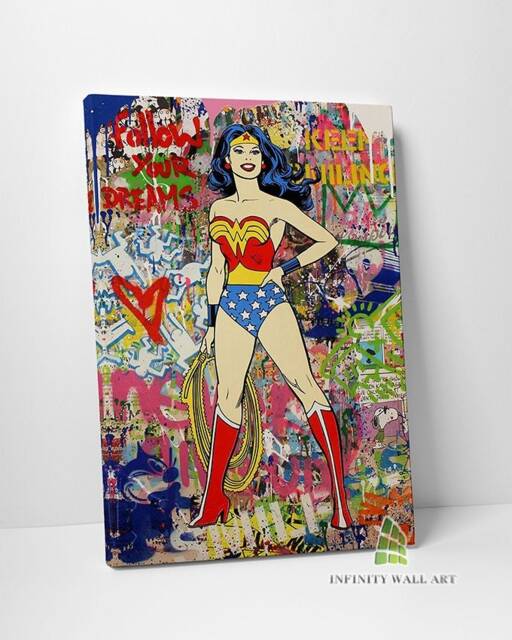 Graffiti Superhero Woman Canvas Art Wall Print Picture Banksy Style Framed Home Decor -C817 - image 1