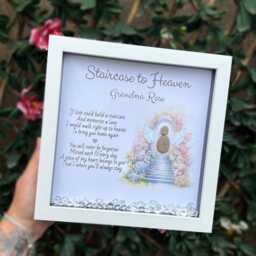Personalised Pebble Art Rememberance Frame. Staircase To Heaven Poem. Sympathy Gift. Memory Heaven - thumbnail 2