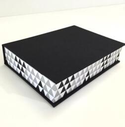 Photo Box, Portfolio Postcard Black White Gray & Silver, Triangle Patterns Clam Shell For 4x6 Or 5x7 Photos