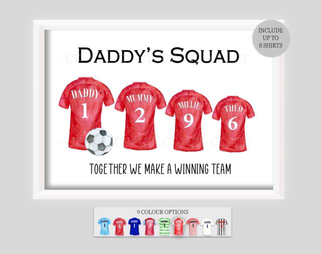 Personalised Family Daddy's Squad Football Team Print Shirts Up To 8 Members Only Unframed Boy Girl Father's Day Present Gift Dad - image 1