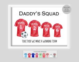 Personalised Family Daddy's Squad Football Team Print Shirts Up To 8 Members Only Unframed Boy Girl Father's Day Present Gift Dad - thumbnail 1