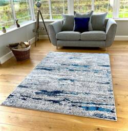 New Modern Navy Silver Grey Cream Metallic Marble Wave Design Rug Colorful Silky Soft Good Quality Floor Area Mats UK