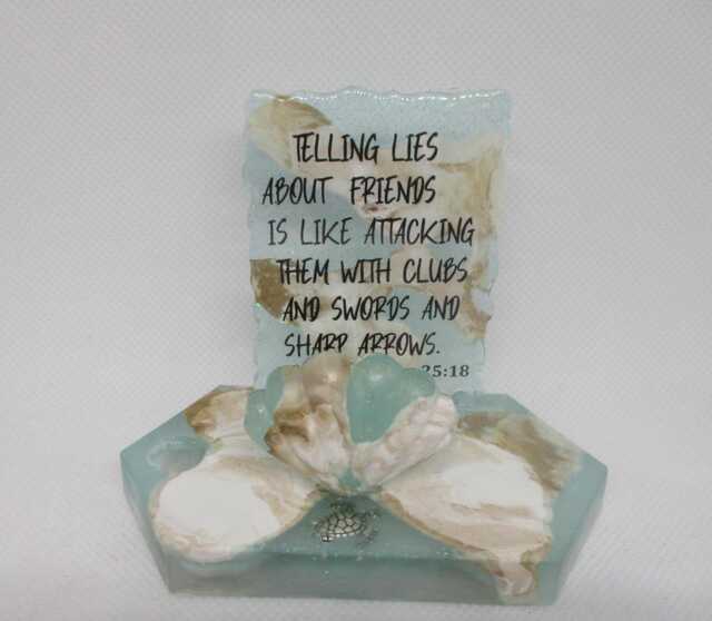 Verse Business Card Holder - Personalized Verse Christian Gift Resin Desk D??cor Beach Theme - image 1