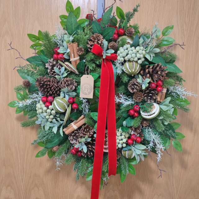 24 Inches Christmas Winter Artificial Handmade Door Wreath With Berries & Pinecones - image 1