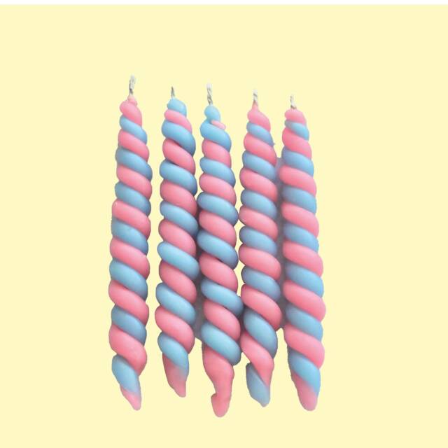 Pink & Blue Twisted Beeswax Candle Set - x5