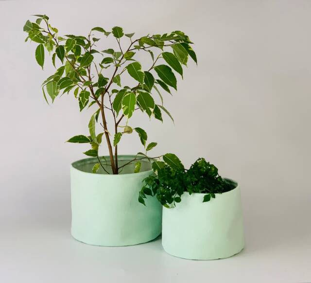Handmade Peppermint Green Velvet Plant Pot Cover, Reclaimed Fabric - image 1
