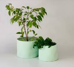 Handmade Peppermint Green Velvet Plant Pot Cover, Reclaimed Fabric - thumbnail 1