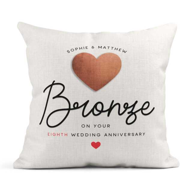 Personalised 8Th Anniversary Cushion, Bronze Gift, Linen Couple Gift - image 1