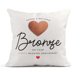 Personalised 8Th Anniversary Cushion, Bronze Gift, Linen Couple Gift - thumbnail 1