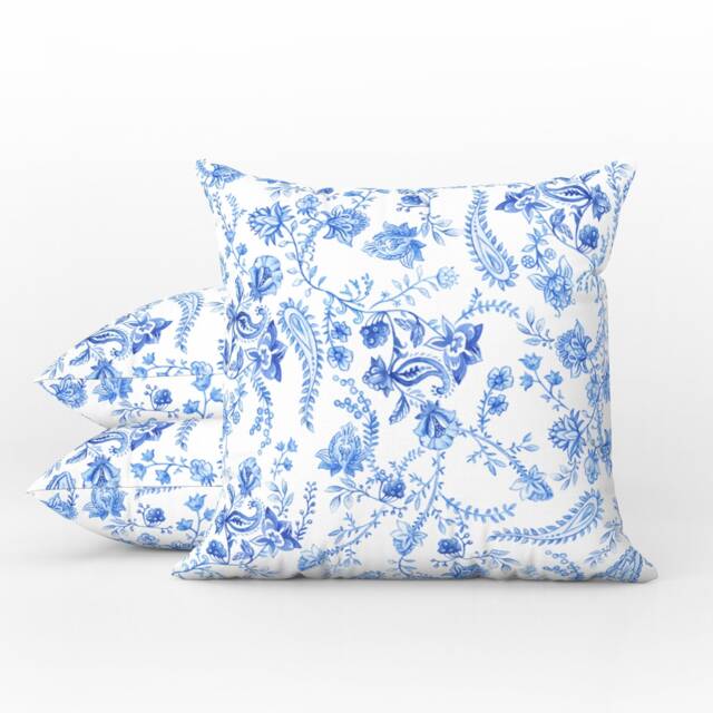 Outdoor Pillows - Weatherproof Garden Cushions Chinoiserie Paisley Blue & White Floral Pattern Decorative Waterproof Home Cushion - image 1