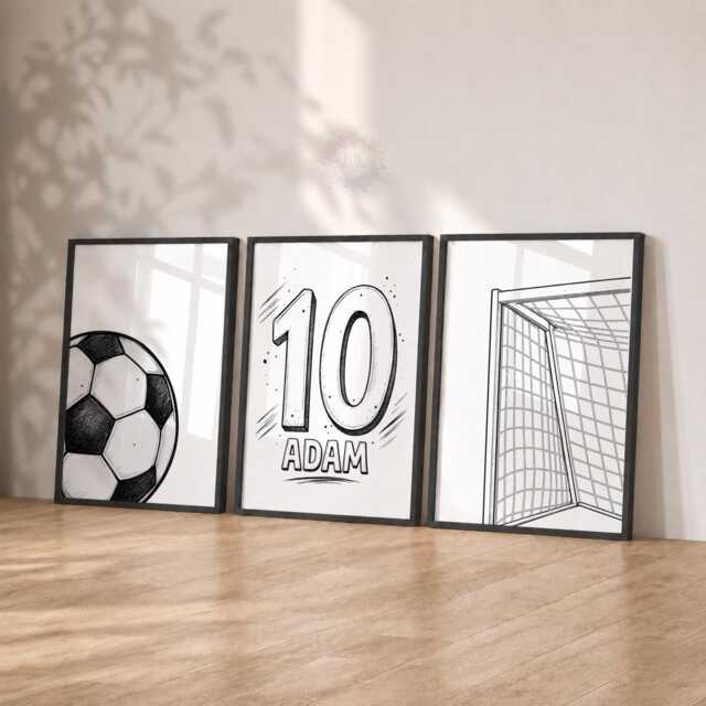 Football Wall Art Set Of 3 - Boys Personalised Name & Number Prints, Bedroom Soccer Posters - image 1