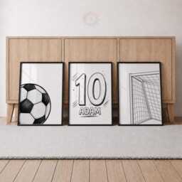 Football Wall Art Set Of 3 - Boys Personalised Name & Number Prints, Bedroom Soccer Posters - thumbnail 3