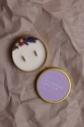 Lavender Vanilla Soy-Beeswax Candle Floral Scented, Golden Steel Container