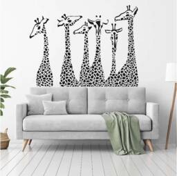 Cartoon Giraffe's Vinyl Wall Art, Decal, Sticker, Transfer, Mural, Removable, Decor, Rent Friendly, Interior, Exterior, Full - 0822 - thumbnail 1