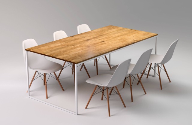 Scandinavian Table Basic Tre Ii, Minimalist Dining Table, White Steel Frame Kitchen Metal & Solid Wood Modern - image 1