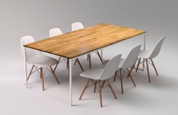 Scandinavian Table Basic Tre Ii, Minimalist Dining Table, White Steel Frame Kitchen Metal & Solid Wood Modern - thumbnail 1