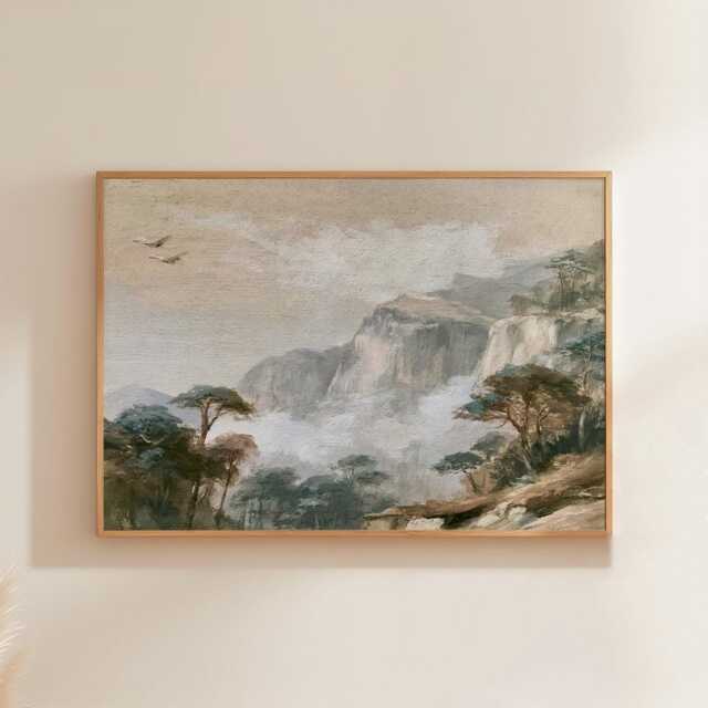 Misty Mountain Poster, Cliff Landscape Print, Nature Wall Art, Paper - image 1
