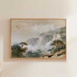 Misty Mountain Poster, Cliff Landscape Print, Nature Wall Art, Paper - thumbnail 1