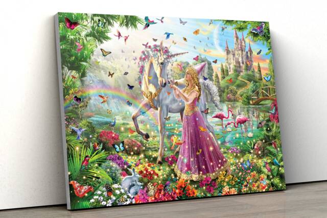 Princess Unicorn Butterfly Fantasy Colourful Large Canvas Art Print Gift A0 A1 A2 A3 A4 - image 1