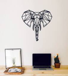 Geometric Elephant Head Wooden Wall Art - Animal Prints Laser Cut - thumbnail 1