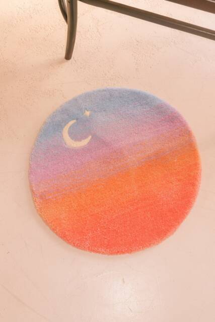 Tufted Gradient Handmade Rug - Moon Circle Sunset Colorful Carpet Made To Order - image 1