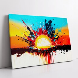 Sunset Beautiful Landscape Abstract Modern Splash Oil Painting Splatter Wall Art, Framed Canvas Poster Print, Home/Office Room Decor Gifts - thumbnail 2