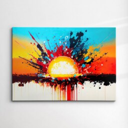 Sunset Beautiful Landscape Abstract Modern Splash Oil Painting Splatter Wall Art, Framed Canvas Poster Print, Home/Office Room Decor Gifts - thumbnail 3