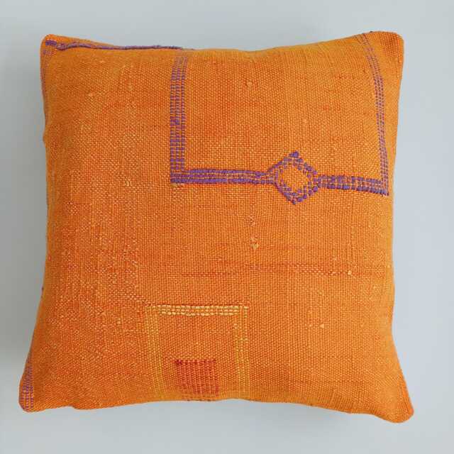 Moroccan Cactus Silk Cushion Cover, Handmade Sabra Throw Pillow, Orange Cushion, Scatter 16''x16''/40x40 cm - image 1