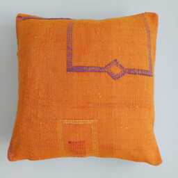 Moroccan Cactus Silk Cushion Cover, Handmade Sabra Throw Pillow, Orange Cushion, Scatter 16''x16''/40x40 cm - thumbnail 1
