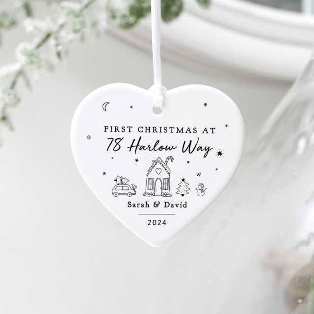 Personalised 1st Christmas in New Home Gift, First Keepsake, Road Name Ornament, Bauble Decoration - image 1