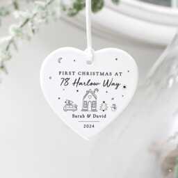 Personalised 1st Christmas in New Home Gift, First Keepsake, Road Name Ornament, Bauble Decoration - thumbnail 1