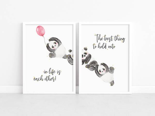 Panda Nursery Wall Art, Animal Balloon Print, Baby Room Decor, Playroom Poster Artwork - image 1