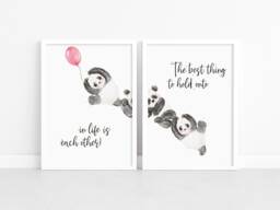 Panda Nursery Wall Art, Animal Balloon Print, Baby Room Decor, Playroom Poster Artwork - thumbnail 1