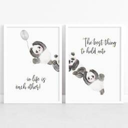 Panda Nursery Wall Art, Animal Balloon Print, Baby Room Decor, Playroom Poster Artwork - thumbnail 2