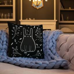 Throw Pillow Black Rabbit Folk Art Print Home Decor Housewarming Birthday Gifts Illustration Funny Cute Weird Stuff Quirky Gift Botanical - thumbnail 1