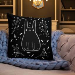 Throw Pillow Black Rabbit Folk Art Print Home Decor Housewarming Birthday Gifts Illustration Funny Cute Weird Stuff Quirky Gift Botanical - thumbnail 2