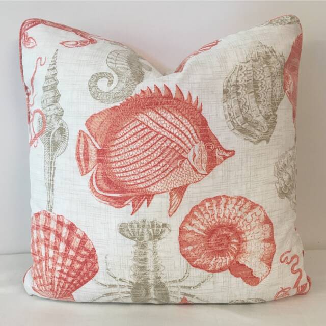 Decorative Cushion Cover - Throw Pillow Accent Outdoor - Richloom Sealife Coral Fabric Solarium - image 1