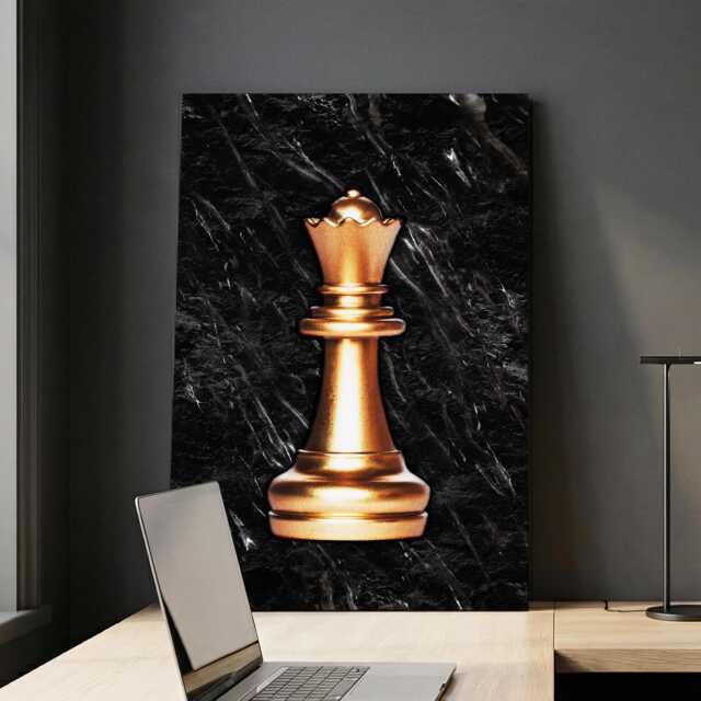 Queen Chess Piece Bronze Board Game Fun Unique Marble Style, Framed Canvas Wall Art Poster Print, Home Office & Room Decor, Gift Idea - image 1