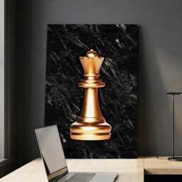 Queen Chess Piece Bronze Board Game Fun Unique Marble Style, Framed Canvas Wall Art Poster Print, Home Office & Room Decor, Gift Idea - thumbnail 1