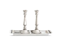 Sabbath Extra Large Sterling Silver Candlesticks & Matching Tray Classic Filigree Rim - Traditional Judaica Wedding Gift - thumbnail 1