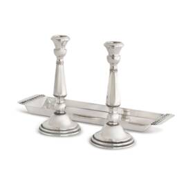Sabbath Extra Large Sterling Silver Candlesticks & Matching Tray Classic Filigree Rim - Traditional Judaica Wedding Gift - thumbnail 2