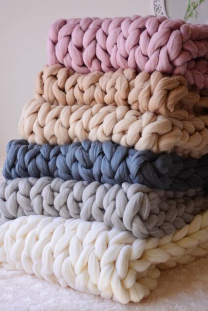 Chunky Blanket, 100% Merino Wool Giant Arm Knit Knitted Heavy 100 Blanket Throw - image 1