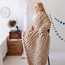 Chunky Blanket, 100% Merino Wool Giant Arm Knit Knitted Heavy 100 Blanket Throw - thumbnail 3