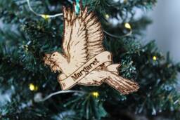Personalised Christian Christmas Ornament Dove Olive Wood Custom Bauble Laser Engraved Rustic Wooden Name Tree Decoration Irish - thumbnail 1
