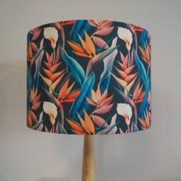 Exotic Flowers Lampshade Orange Green Tropical Flora Leaves Handmade Fabric Drum Lamp Table Floor Or Ceiling Pendant Shade Various Sizes - thumbnail 4