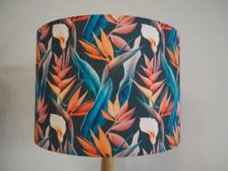 Exotic Flowers Lampshade Orange Green Tropical Flora Leaves Handmade Fabric Drum Lamp Table Floor Or Ceiling Pendant Shade Various Sizes